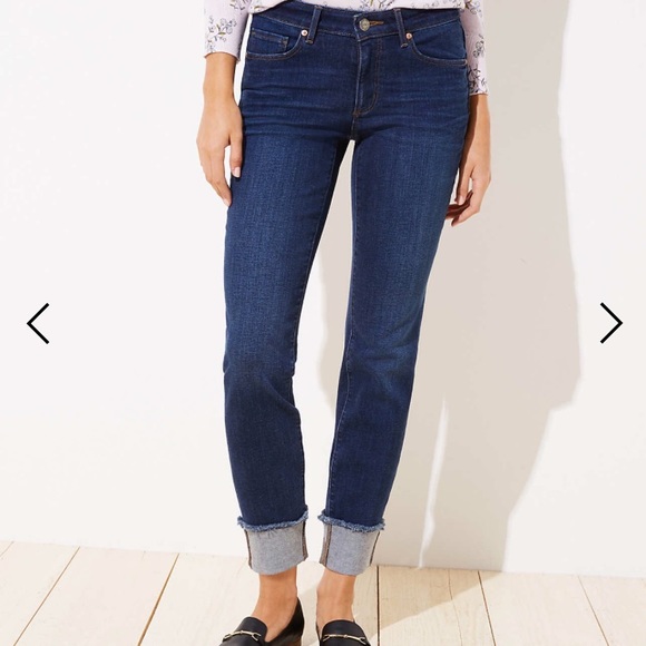 Loft Curvy Flip Cuff Straight Leg Jeans 